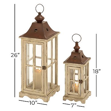 Stella & Eve Large Coastal Wood & Glass Lantern 2-piece Set