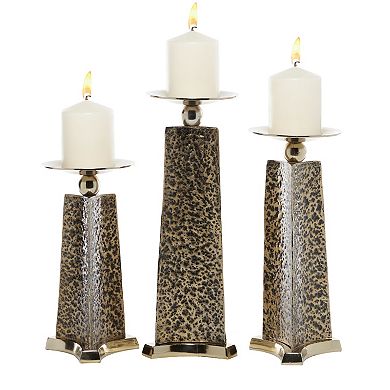 Stella & Eve Tall Silver & Leopard Print Metal Candle Holder 3-piece Set