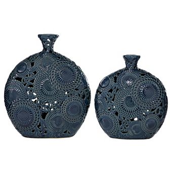 Stella & Eve Textured Patterned Ceramic Blue Vase 2 pc Set