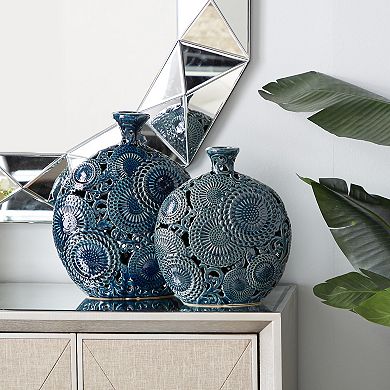 Stella & Eve Textured Patterned Ceramic Blue Vase 2-piece Set