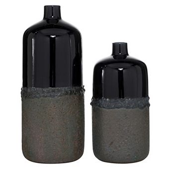 Stella & Eve Black Glazed Ceramic Vase 2 pc Set