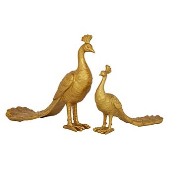 Stella & Eve Gold Polyresin Peacock Sculpture 2 pc Set