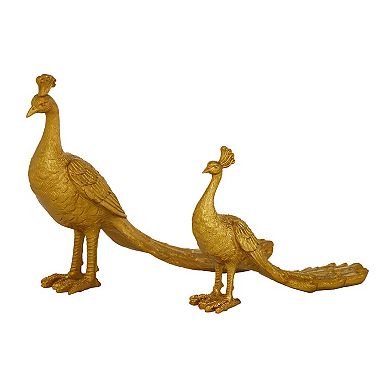 Stella & Eve Gold Polyresin Peacock Sculpture 2-piece Set