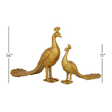 Stella & Eve Gold Polyresin Peacock Sculpture 2-piece Set