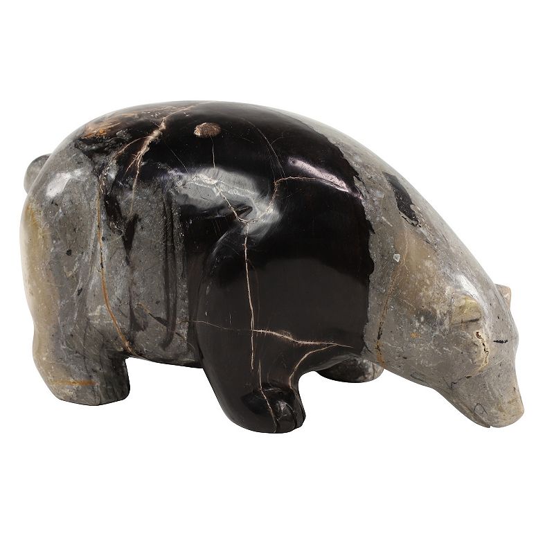 Stella & Eve Hand-Carved Petrified Wood Bear Fossil Sculpture, Grey