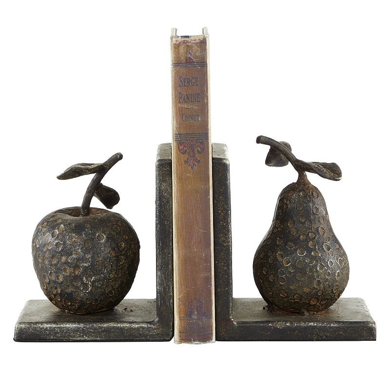 Stella & Eve Gray Metal Pear & Apple Sculpture Bookend Set, Grey