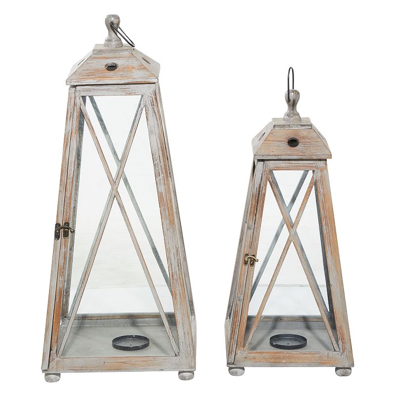 Stella & Eve Tall Distressed Wood & White Finished Glass Lantern 2-piece Se