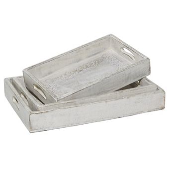 Stella & Eve Distressed White Wood Tray 3 pc Set