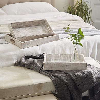 Stella & Eve Distressed White Wood Tray 3-piece Set