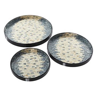 Stella & Eve Round Pearl & Blue Capiz Shell Serving Tray 3 pc Set