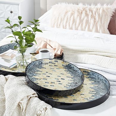 Stella & Eve Round Pearl & Blue Capiz Shell Serving Tray 3-piece Set