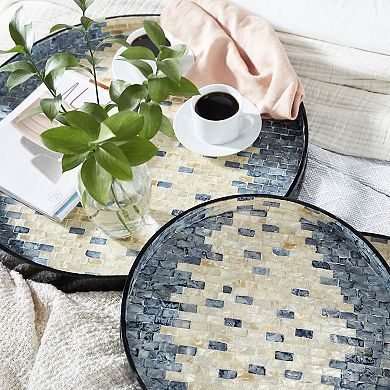 Stella & Eve Round Pearl & Blue Capiz Shell Serving Tray 3-piece Set