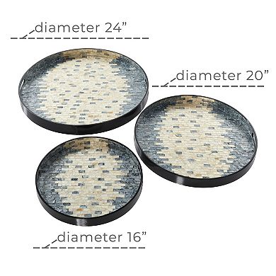 Stella & Eve Round Pearl & Blue Capiz Shell Serving Tray 3-piece Set