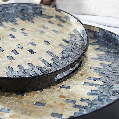 Stella & Eve Round Pearl & Blue Capiz Shell Serving Tray 3-piece Set