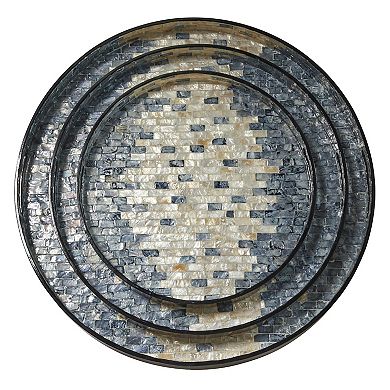 Stella & Eve Round Pearl & Blue Capiz Shell Serving Tray 3-piece Set