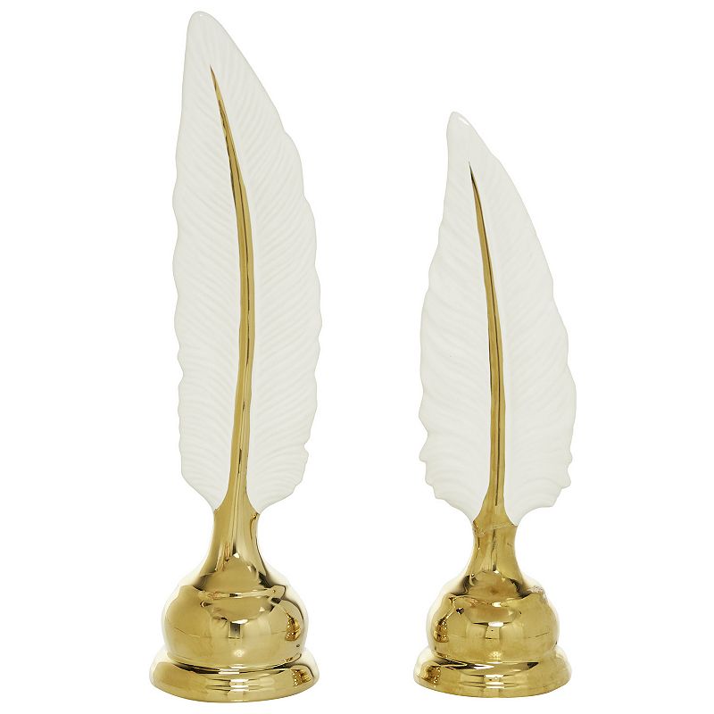 Stella & Eve White & Gold Ceramic Feather Table Décor 2-piece Set, Multico