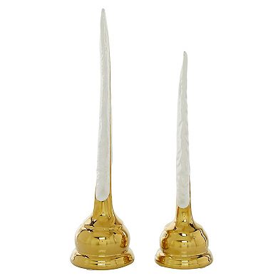 Stella & Eve White & Gold Ceramic Feather Table Décor 2-piece Set