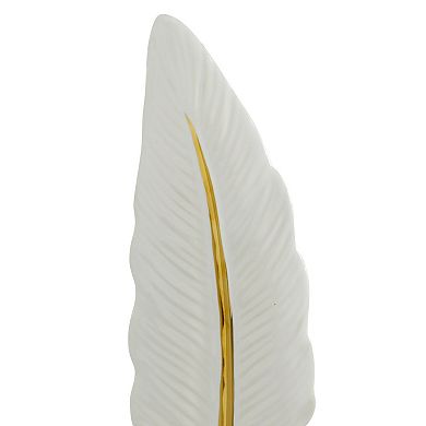 Stella & Eve White & Gold Ceramic Feather Table Décor 2-piece Set