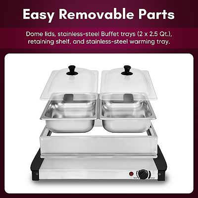Buffet Double Brentwood Avec Plaque Chauffante – 2 Plats Inox 1,5 Qt – Neuf