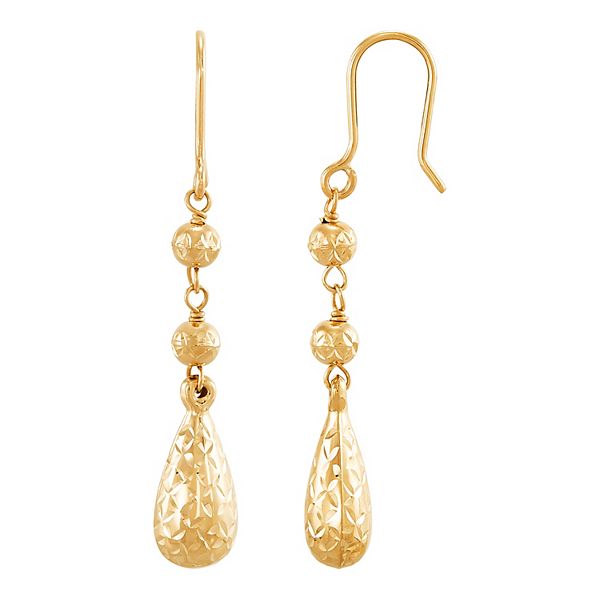 14k Gold Puffed Teardrop Dangle Earrings