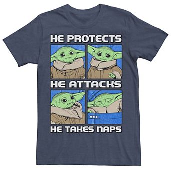 Men's Star Wars The Child Protects He Attacks He Takes Naps Box Up Tee