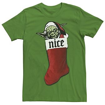 Men's Star Wars Xmas Stocking Nice Yoda Christmas Tee