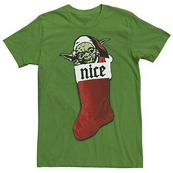 Men's Star Wars Xmas Stocking Nice Yoda Christmas Tee