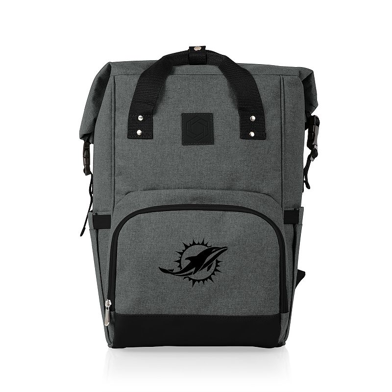 Picnic Time Miami Dolphins On The Go Roll-Top Cooler Backpack, Gray