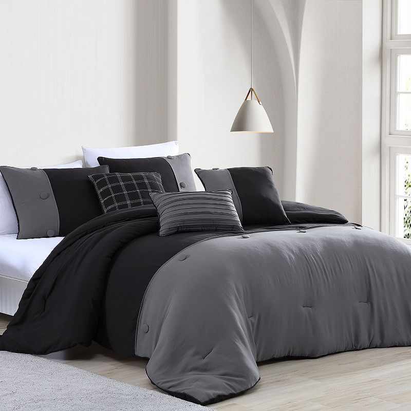 Tillman 6-Piece Enzyme Wash Comforter Set, Black, King