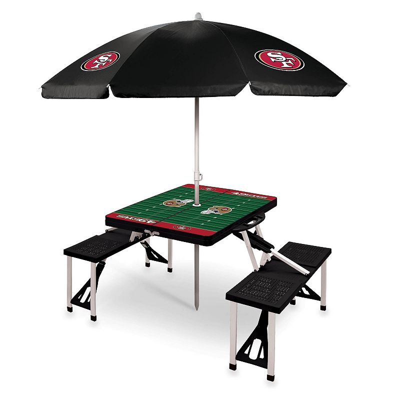 Picnic Time San Francisco 49ers Portable Folding Table with Umbrella, Black