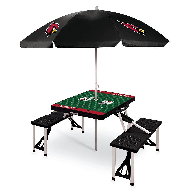 Picnic Time Arizona Cardinals Portable Folding Table with Umbrella, Black