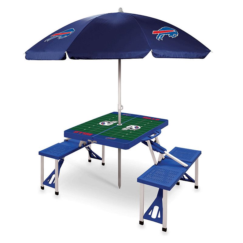 Picnic Time Buffalo Bills Portable Folding Table with Umbrella, Blue