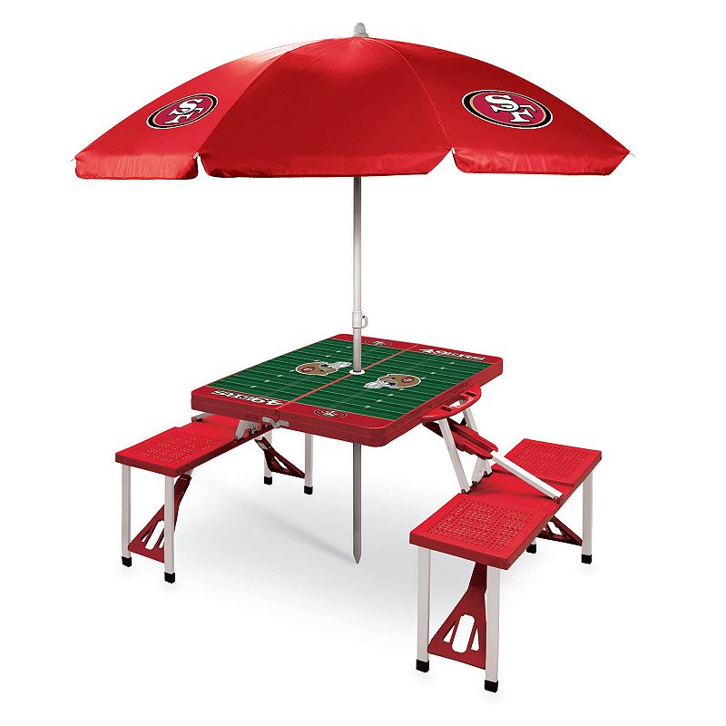Picnic Time San Francisco 49ers Portable Folding Table with Umbrella, Red
