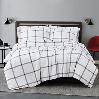 Truly Soft Printed Windowpane 3 pc Comforter Set