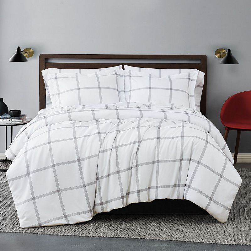 Truly Soft Printed Windowpane 2-Piece Duvet Cover Set, White, Twin XL