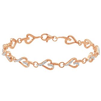 Sterling Silver Diamond Accent Heart Link Bracelet