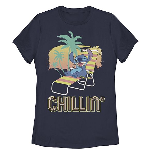 Disney's Lilo & Stitch Juniors' Chillin' Beach Chair Graphic Tee, Girl's, Size: Medium, Blue