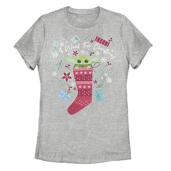 Juniors' Star Wars The Mandalorian The Child All I Want For Christmas Tee