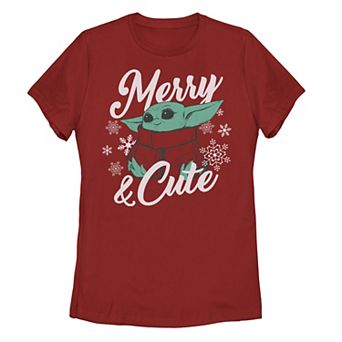 Juniors' Star Wars The Mandalorian Christmas The Child Merry & Cute Tee