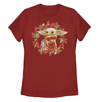 Juniors' Star Wars The Mandalorian The Child Christmas Wreath Tee