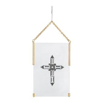 1928 Gold Tone Simulated Crystal Cross Glass Hanging Ornament