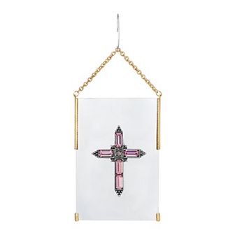 1928 Gold Tone Simulated Crystal Cross Glass Hanging Ornament