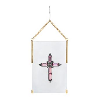 1928 Gold Tone Simulated Crystal Cross Glass Hanging Ornament
