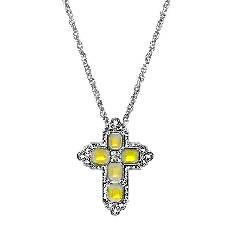 1928 Silver Tone Rectangle Simulated Crystal Cross Chain Necklace, Womens,