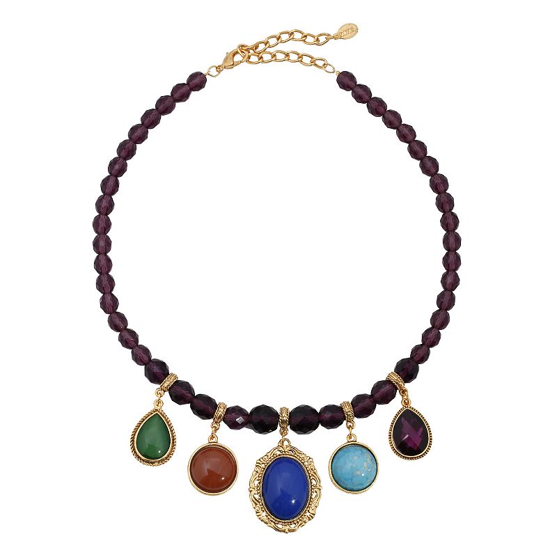 1928 Gold Tone Multi Color 5 Drop Pendant Necklace, Womens, Multicolor