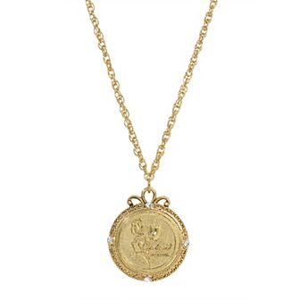 1928 Gold Tone Flower of the Month Pendant Necklace