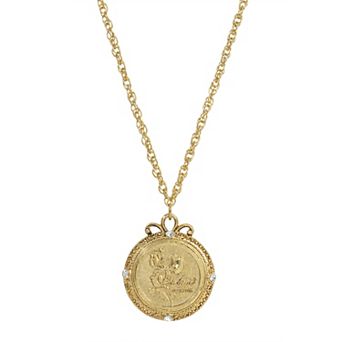 1928 Gold Tone Flower of the Month Pendant Necklace