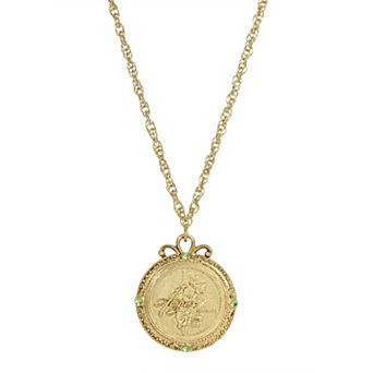1928 Gold Tone Flower of the Month Pendant Necklace
