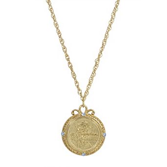 1928 Gold Tone Flower of the Month Pendant Necklace