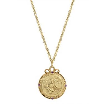 1928 Gold Tone Flower of the Month Pendant Necklace